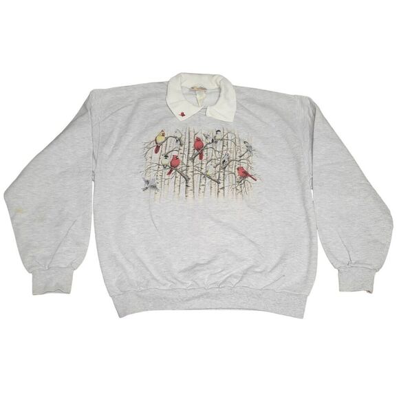 VINTAGE 90s Morning Sun Womens L Sweatshirt Beautiful Birds In The Trees Graphic - Picture 1 of 9